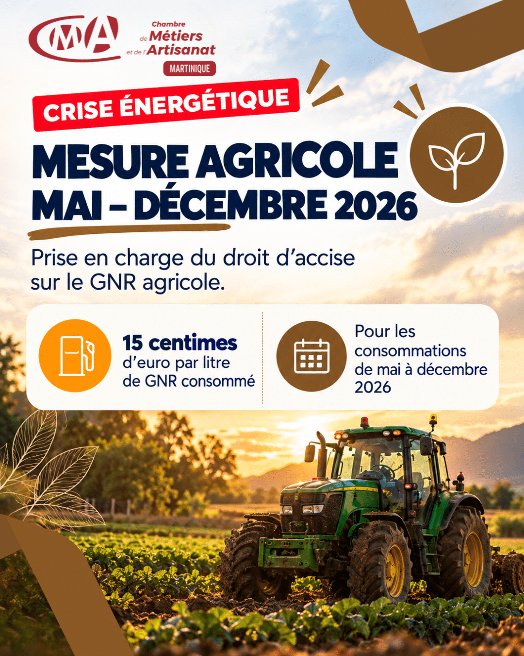 Mesure agricole mai à décembre 2026 : 15 centimes par litre de GNR