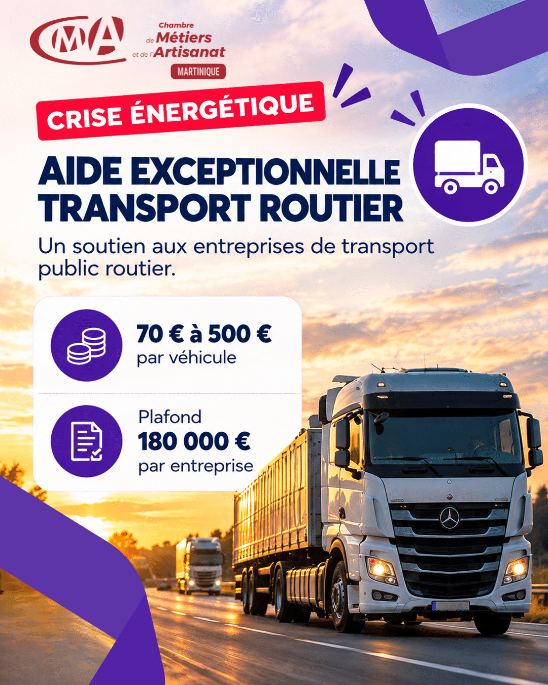 Aide exceptionnelle transport routier : de 70 à 500 euros par véhicule