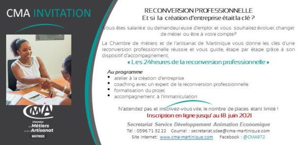 CMA Martinique Inscription Reconversion professionnelle 03juin2021