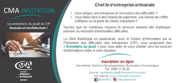 CMA Martinique Invitation CIP Prevention des entreprises en difficulte 2022