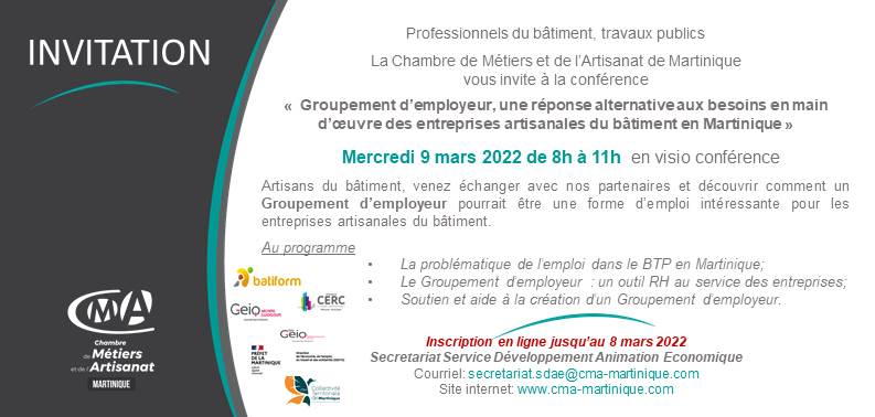 CMA Martinique Invitation Conference groupement demployeur du batiment 9 mars 2022 1